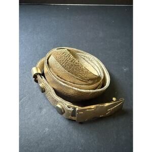 Vintage Womens Gold Metallic Skinny Leather Belt Size 34-36 Y2K 80s 90s Cocktail